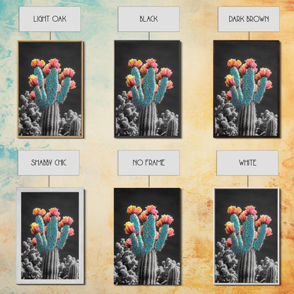 Cactus, desert flowers, vibrant nature art, framed canvas print, boho wall decor, southwest wall art, floral painting, Joshua tree art