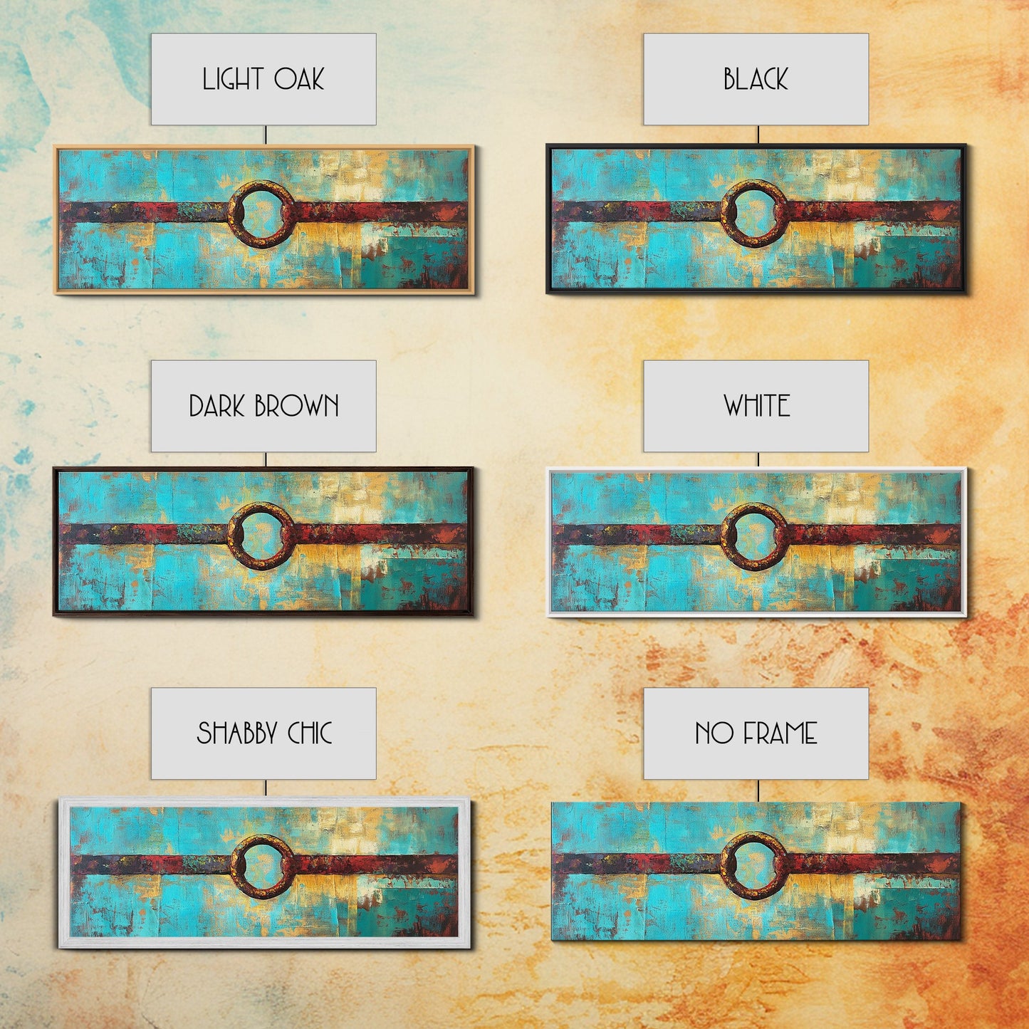 Abstract Metal Ring, geometric wall art, southwest wall art, rustic decor, moody art, tall narrow art, wabi sabi art, Framed Canvas Print