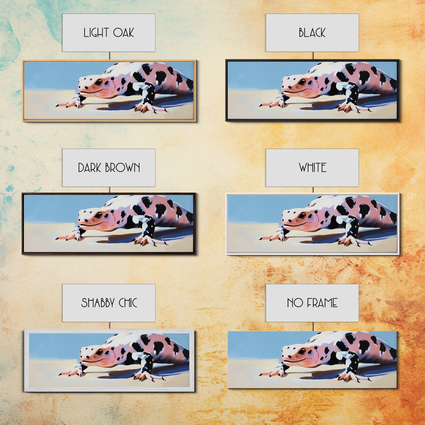 Eidechsenmotiv, gerahmter Leinwanddruck, verspielte Kunst, stimmungsvolle Kunst, extra breites Bild, Südwest-Dekor, rustikale Wandkunst, Bild für über dem Sofa, Geschenkidee