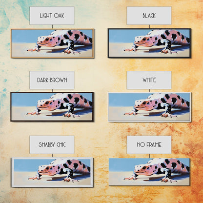 Eidechsenmotiv, gerahmter Leinwanddruck, verspielte Kunst, stimmungsvolle Kunst, extra breites Bild, Südwest-Dekor, rustikale Wandkunst, Bild für über dem Sofa, Geschenkidee