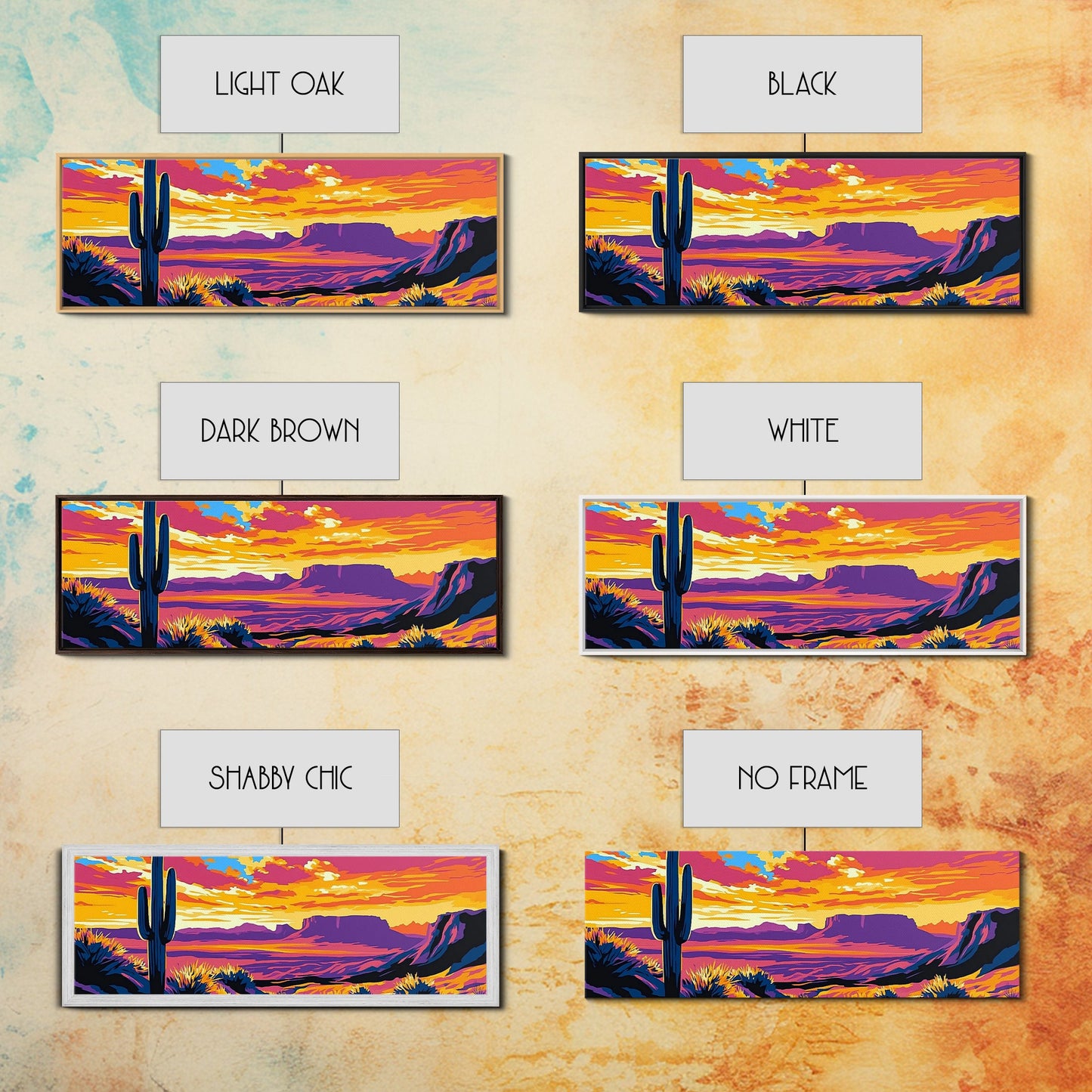 Southwest Sunset, Joshua tree art, desert landscape, southwest wall art, pink orange wall art, bold colors, framed canvas print