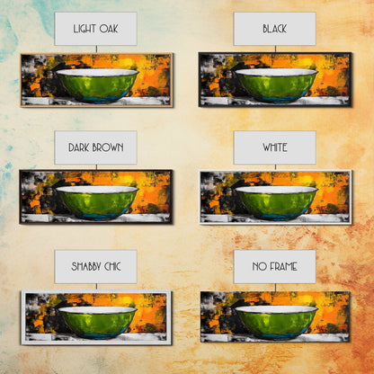 Abstract Bowl, food review kitchen art, wabi sabi art, green wall art, rustic wall art, modern decor, Framed Canvas Print, therapy art