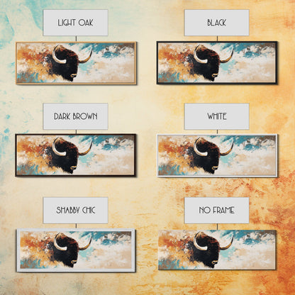 Black and White Buffalo, western wall art, rustic decor, extra wide art, moody art, minimalist painting, framed canvas print, farmhouse art