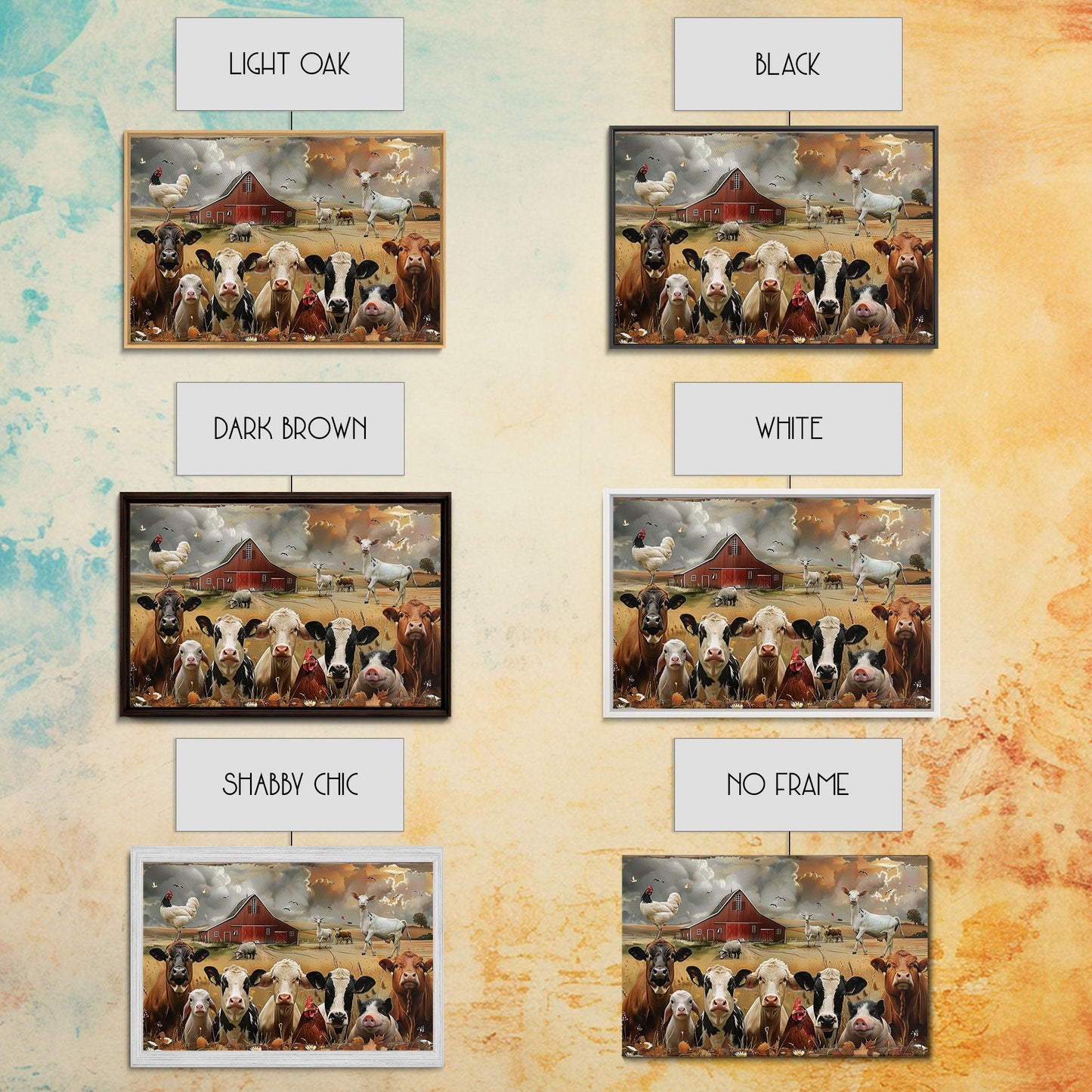 Kitsch Farmhouse Wall Art, Cute Farm Animals On A Fence, Cow Art, Pig Print, Red Barn Wall Art, Wood Framed Art