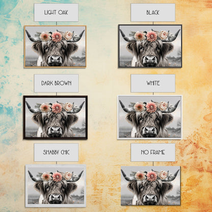 Cute Framed Canvas Wall Art, Cute Cow Wearing Flowers, Farmhouse Decor, Farmhouse Wall At, Extra Large Boho Decor, Minimalist Modern Art