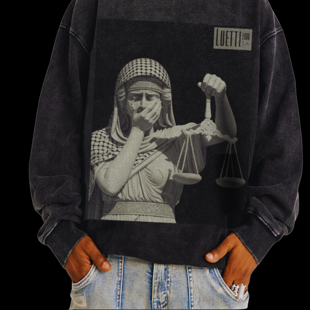 Crying Lady Justice Snow-faded Oversized Sweatshirt