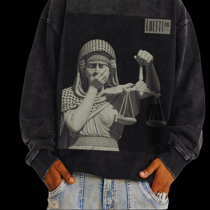 Crying Lady Justice Snow-faded Oversized Sweatshirt