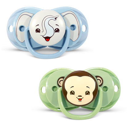 Keep-It-Kleen Pacifier 0-36M (2-Pack), Closes Automatically When Dropped | Elephant/Monkey