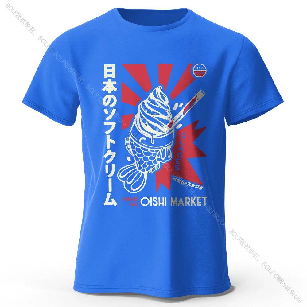 Japanese Foodie Print Cotton T-Shirt, Soft & Breathable Tee