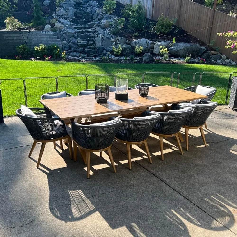 11 Pieces Patio Dining Set with Teak-Finish Aluminum Frame