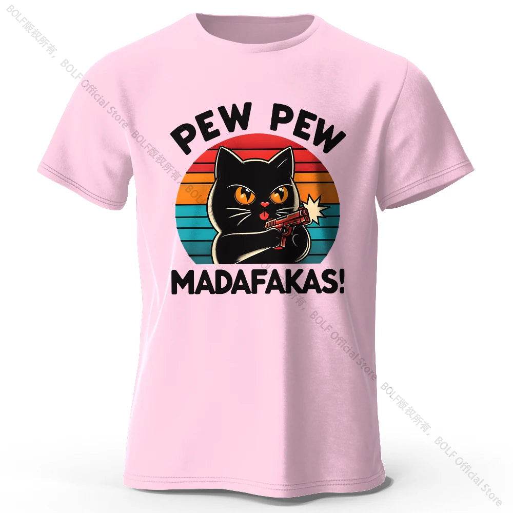 Cute Cat Doodle Print Cotton T-Shirt for All Seasons