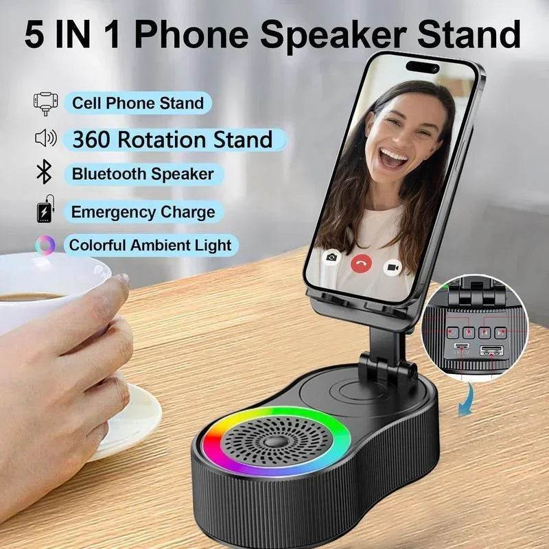 360° Rotatable Adjustable Phone Holder Wireless Speaker