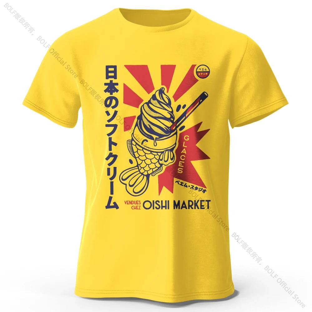Japanese Foodie Print Cotton T-Shirt, Soft & Breathable Tee