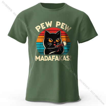 Cute Cat Doodle Print Cotton T-Shirt for All Seasons