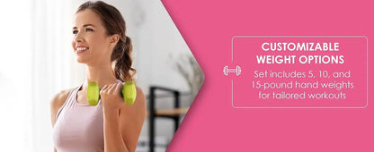 5,10, 15 Pound Neoprene Dumbbell Weight Set with Rack