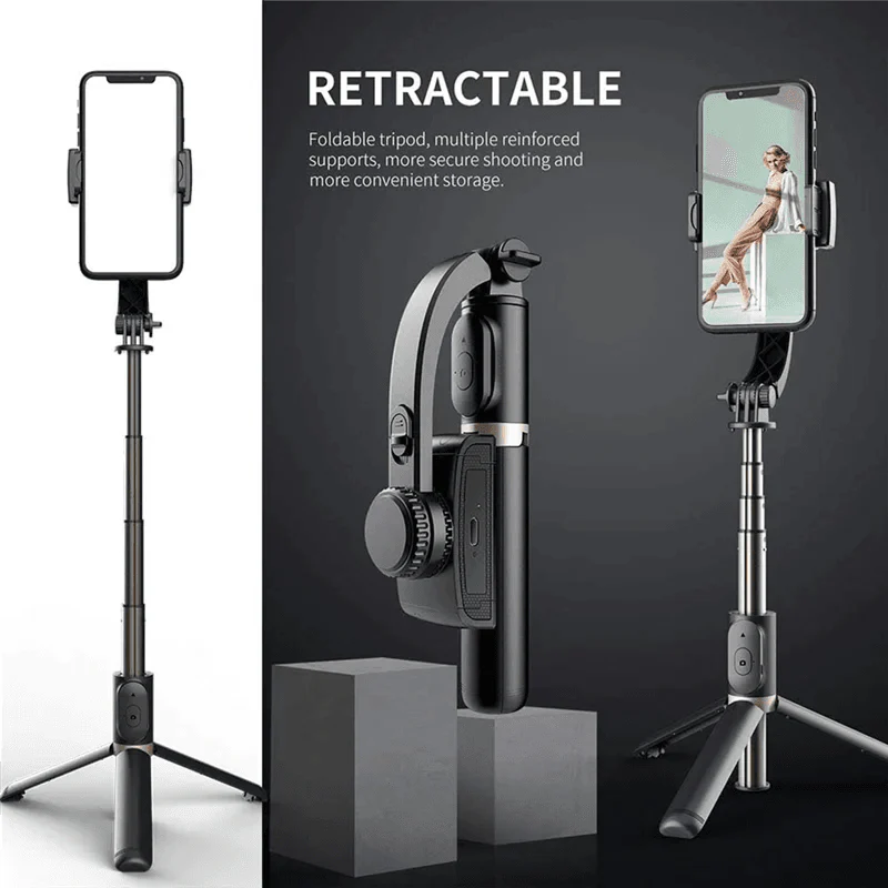 Gimbal Stabilizer Selfie Stick Black With Bluetooth Shutter
