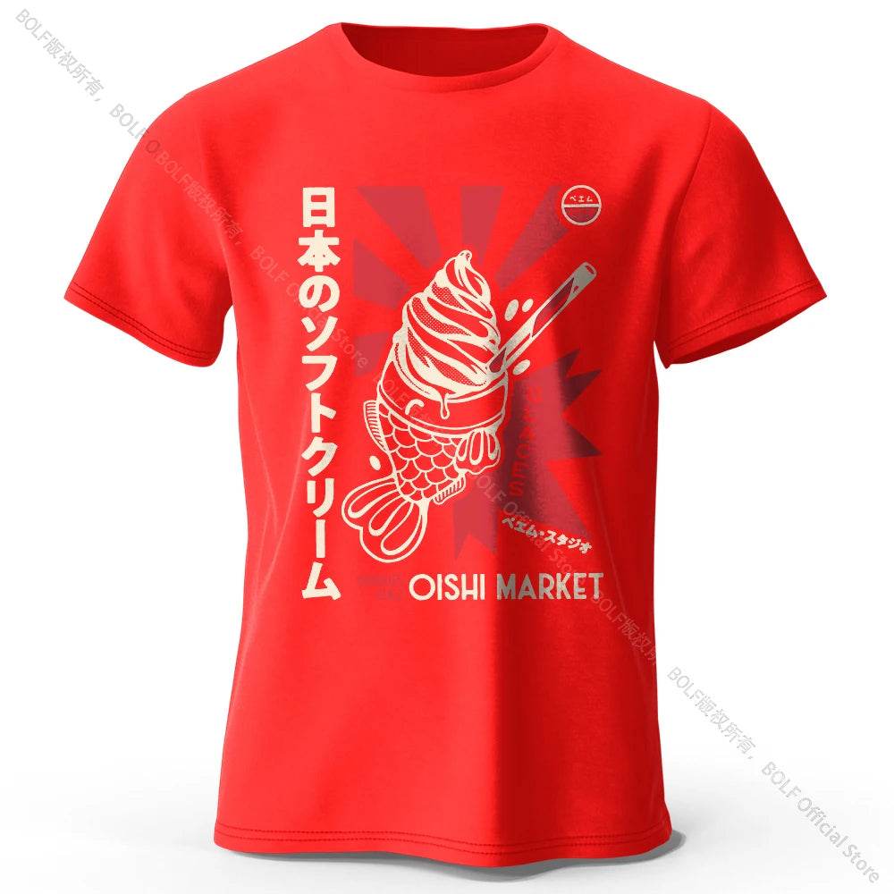 Japanese Foodie Print Cotton T-Shirt, Soft & Breathable Tee