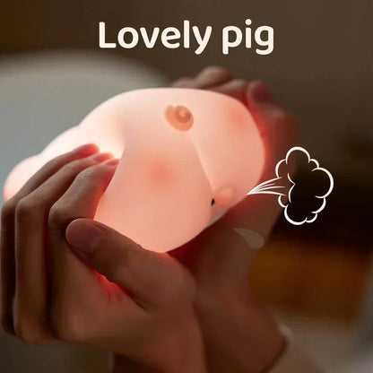 Cute Pink Piggy Night Light USB Rechargeable LED Lamp