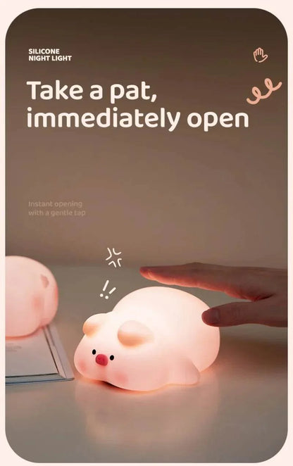 Cute Pink Piggy Night Light USB Rechargeable LED Lamp