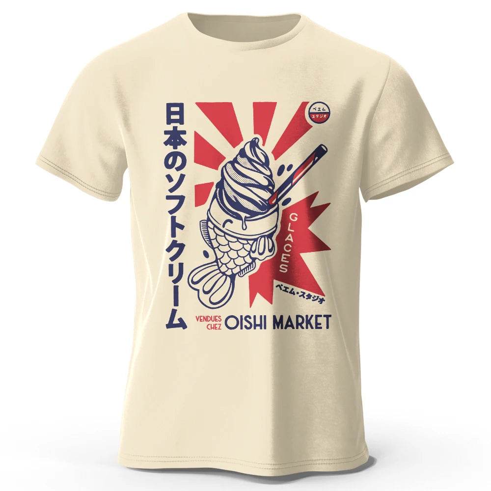 Japanese Foodie Print Cotton T-Shirt, Soft & Breathable Tee