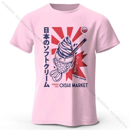 Japanese Foodie Print Cotton T-Shirt, Soft & Breathable Tee