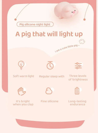 Cute Pink Piggy Night Light USB Rechargeable LED Lamp