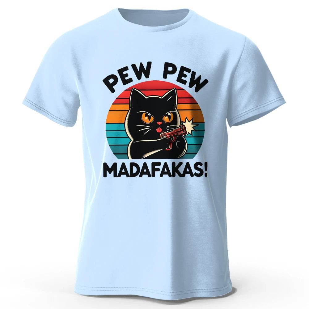 Cute Cat Doodle Print Cotton T-Shirt for All Seasons