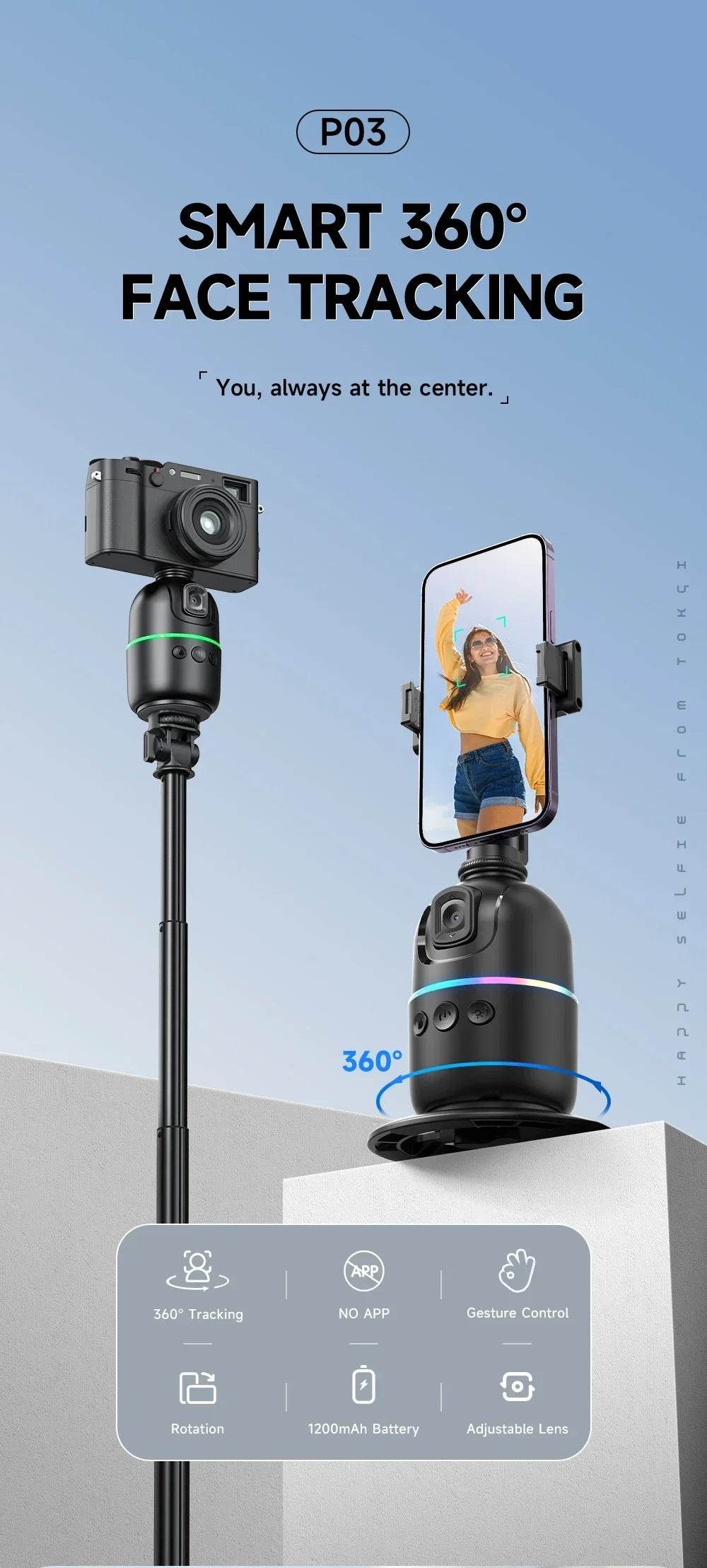 360° Smart Auto Face Tracking Gimbal Stabilizer Tripod