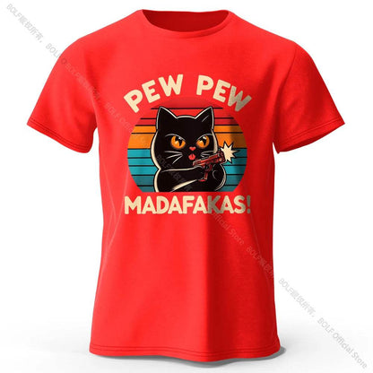 Cute Cat Doodle Print Cotton T-Shirt for All Seasons