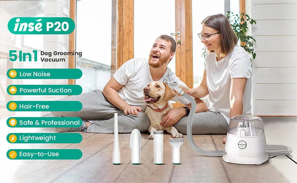 INSE P20 Pet Grooming Kit & Vacuum Suction for Hair Cleanup