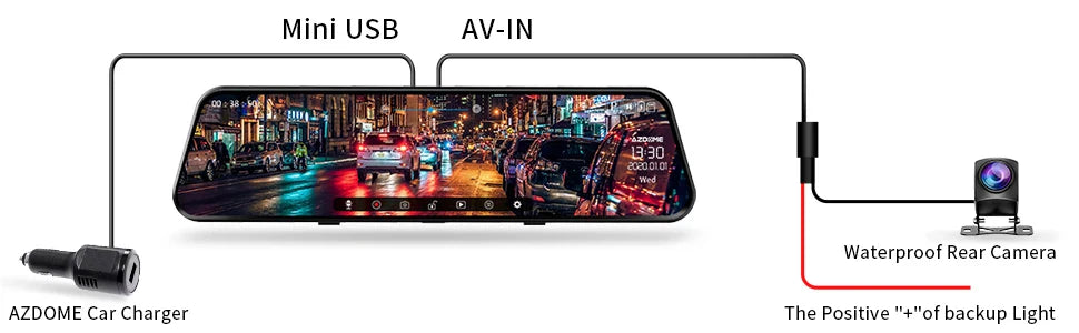 AZDOME PG17 12" WiFi Mirror Dash Cam 4K Dual Camera