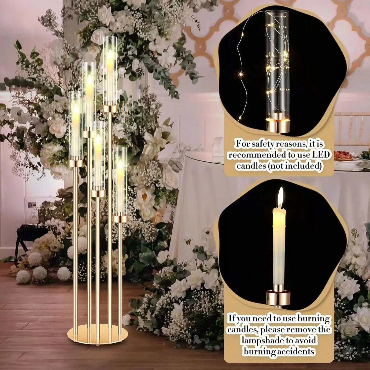 4PCS 46" Tall Metal Floor Candle Holders With LED Candles