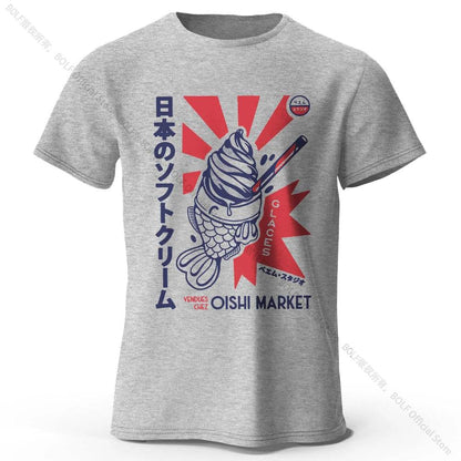 Japanese Foodie Print Cotton T-Shirt, Soft & Breathable Tee