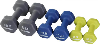 5,10, 15 Pound Neoprene Dumbbell Weight Set with Rack