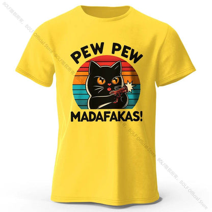 Cute Cat Doodle Print Cotton T-Shirt for All Seasons