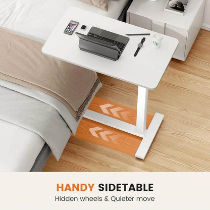 Adjustable Overbed Bedside Table with Wheels for Home Use