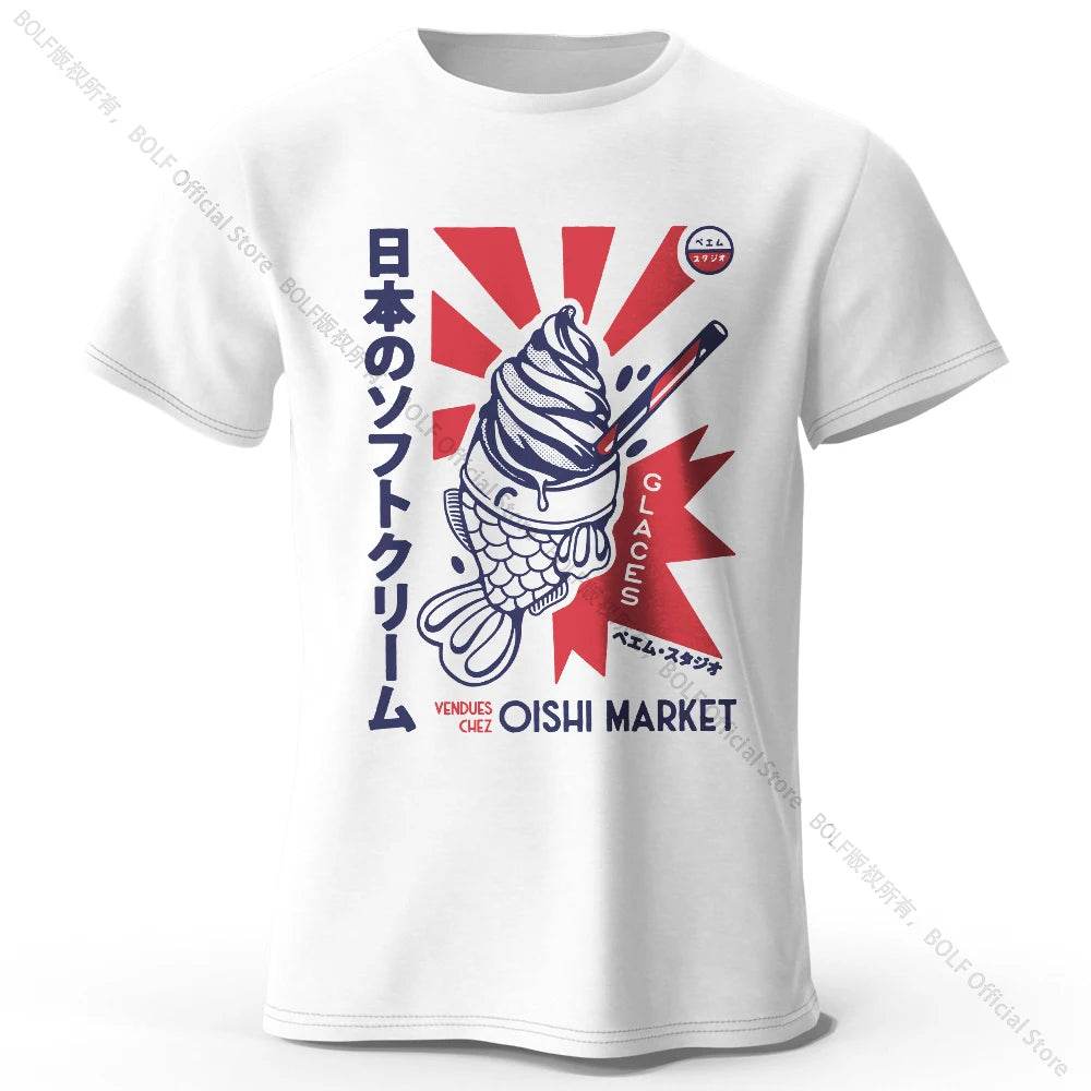 Japanese Foodie Print Cotton T-Shirt, Soft & Breathable Tee