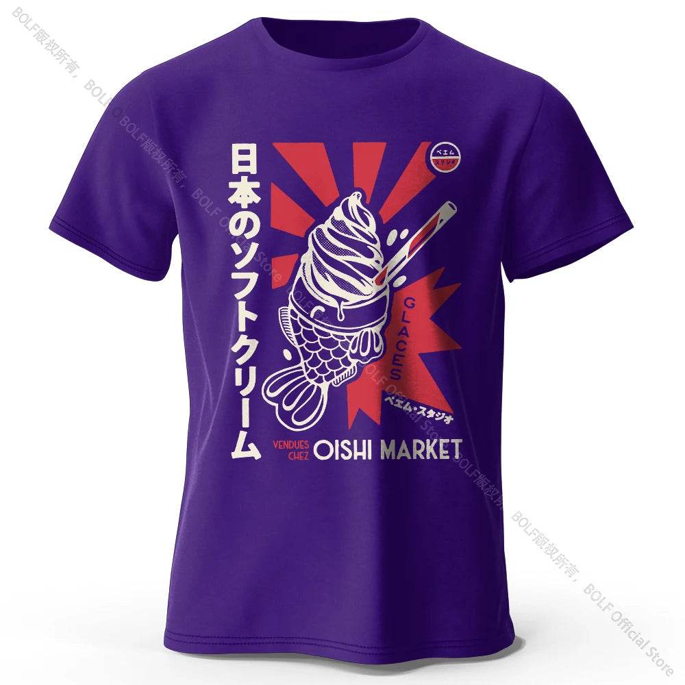 Japanese Foodie Print Cotton T-Shirt, Soft & Breathable Tee