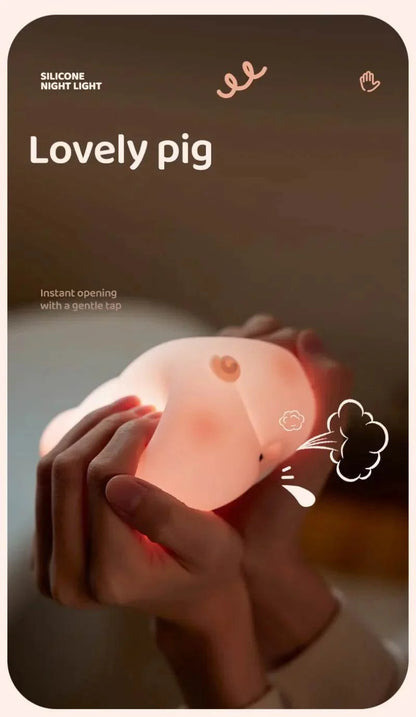Cute Pink Piggy Night Light USB Rechargeable LED Lamp