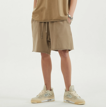 Raw Hem Oversized Sweatshorts [Khaki]