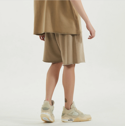 Raw Hem Oversized Sweatshorts [Khaki]