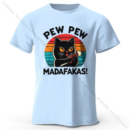 Cute Cat Doodle Print Cotton T-Shirt for All Seasons