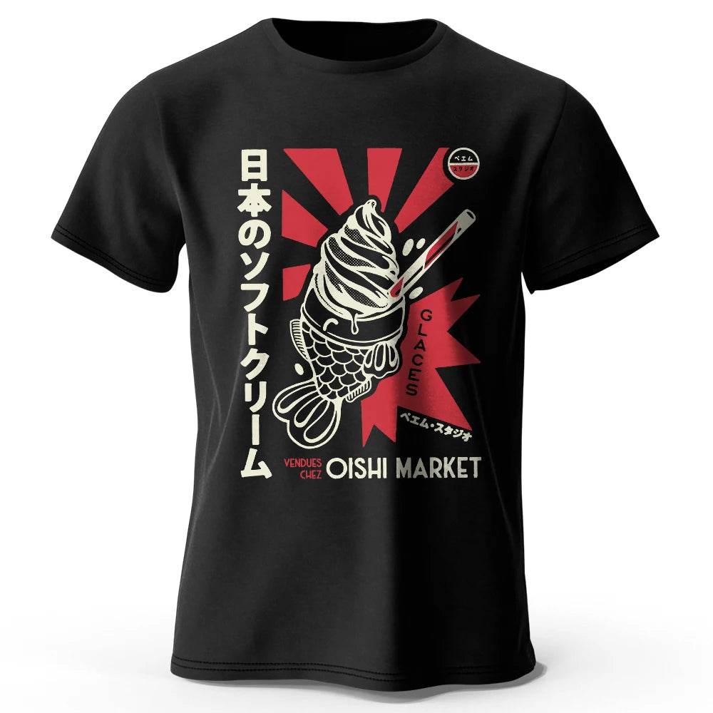 Japanese Foodie Print Cotton T-Shirt, Soft & Breathable Tee