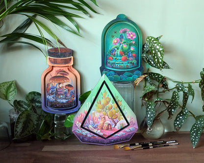 Trekell Domed Cloche Terrarium Floater Panel - Wooden Painting Canvas