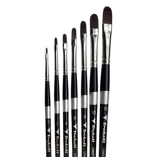 Trekell Crimson Taklon Short Handle Artist Brush - Complete Set- Filbert