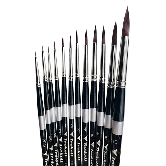 Trekell Crimson Taklon Short Handle Artist Brush- Complete Set- Round