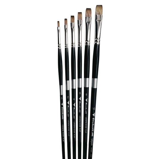 Trekell Legion Synthetic Mongoose Long Handle Artist Brush - Complete Brush Set - Flat