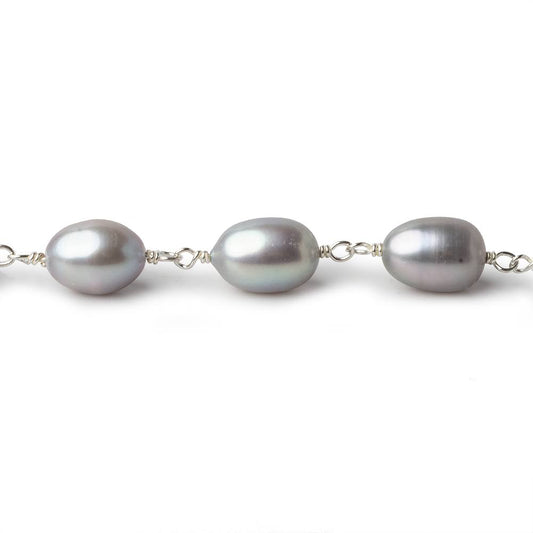 AAA 10x7mm Silver Oval Freshwater Pearl Silver .925 Chain by the foot