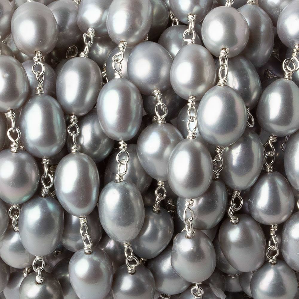 AAA 10x7mm Silver Oval Freshwater Pearl Silver .925 Chain by the foot