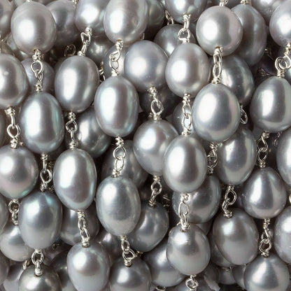 AAA 10x7mm Silver Oval Freshwater Pearl Silver .925 Chain by the foot